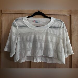 FREE PEOPLE FP BEACH white striped crop tee small